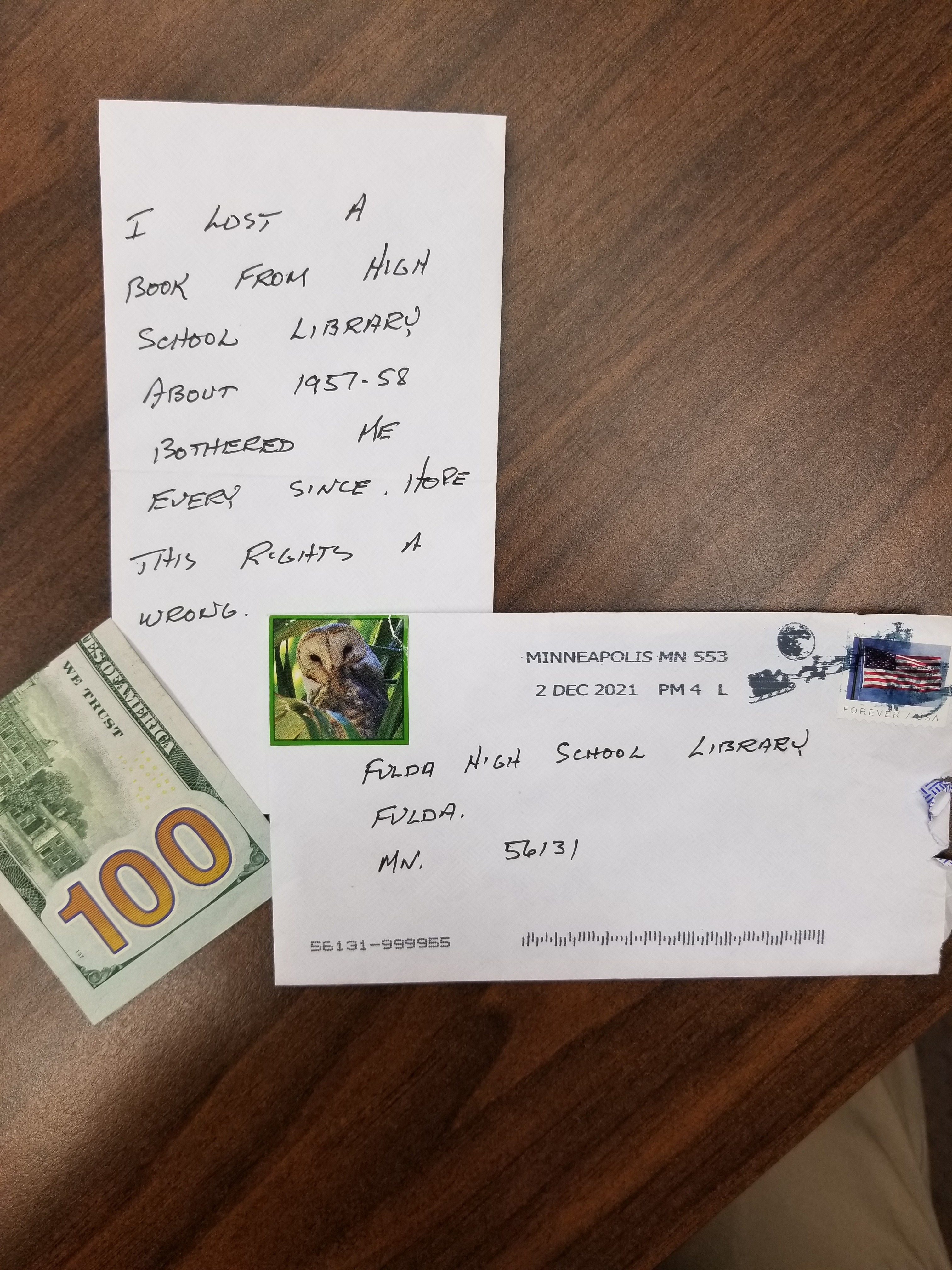 Anonymous person sends $100 to Minnesota school library 64 years after losing book - Vimarsana News